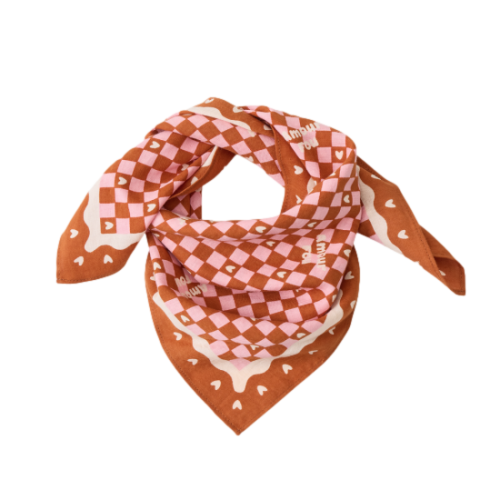 Les Petits Marmots | Foulard Amour fou - Fond marron/ coeur beige